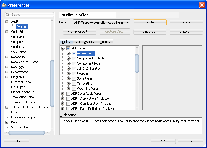 Audit Profile Settings for ADF Faces Accessibility