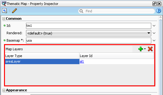 Map layers dialog in the Property Inspector