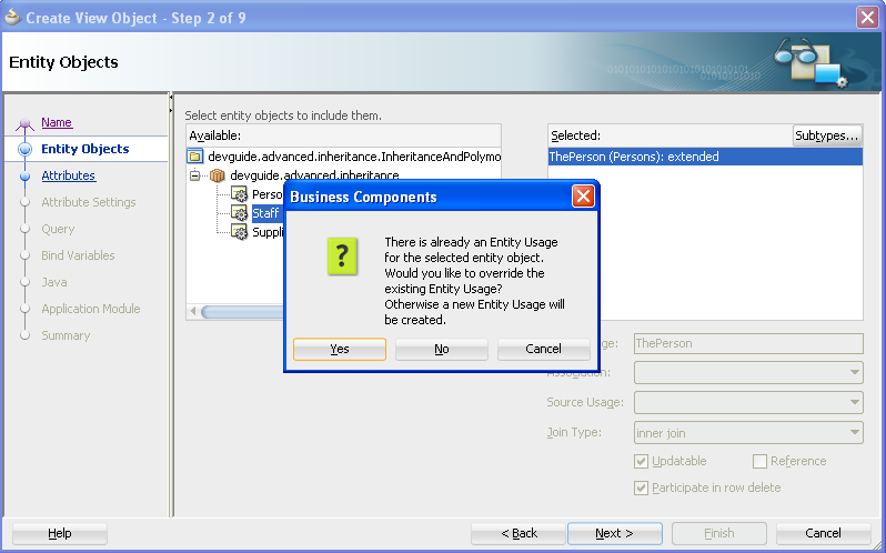 Polymorphic entity subtype selection.