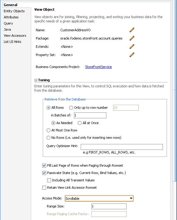 Default tuning options in view object editor