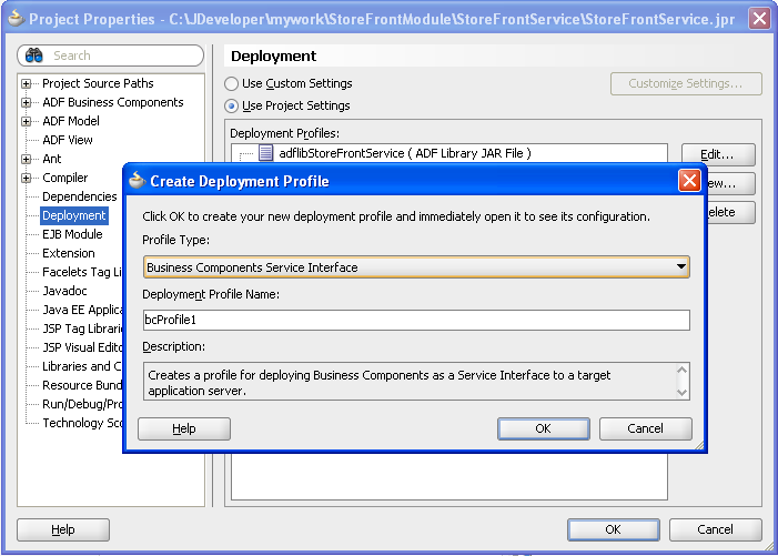 Create Deployment Profile dialog