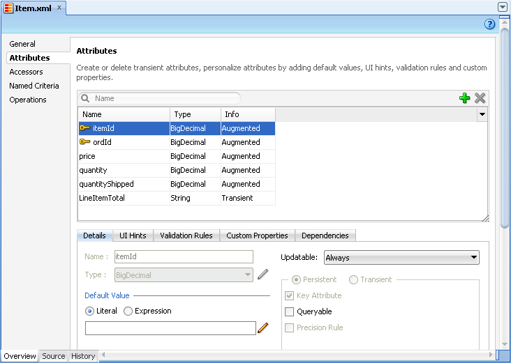 item.xml data control structure file