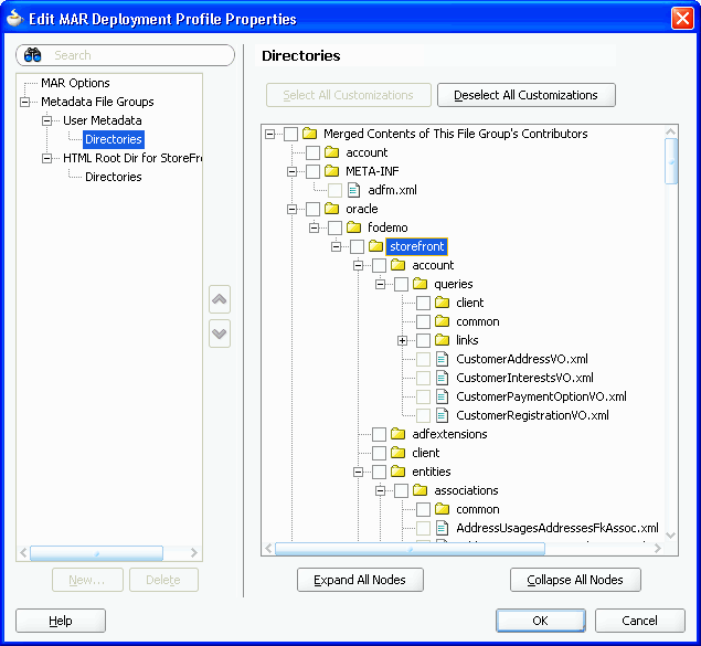 MAR deployment profile dialog