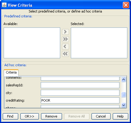 ADF Tester with an ad hoc view criteria set