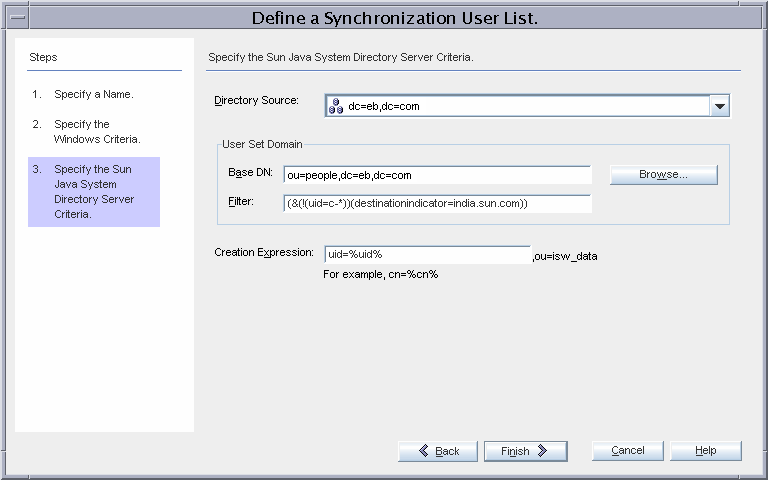image:Directory Server Criteria Options for Synchronization User List