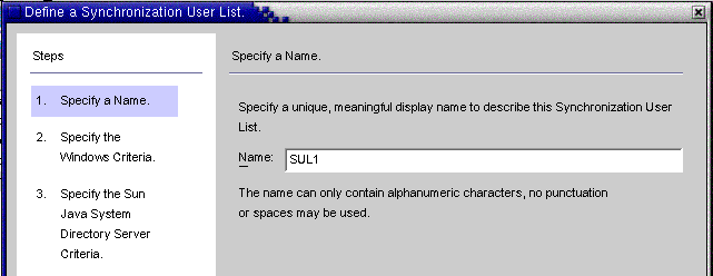 image:Provide a unique name for your Synchronization User List.