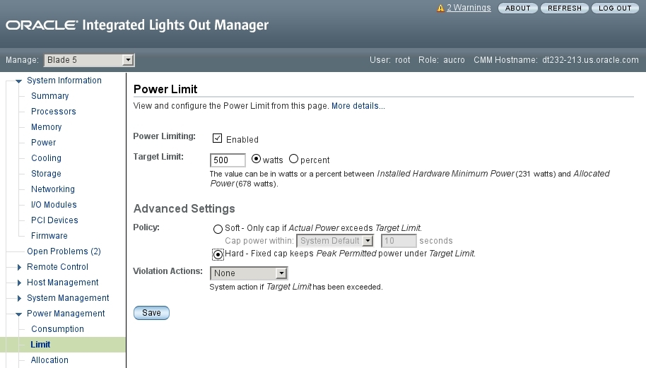 image:A screen capture showing the Power Limit window.