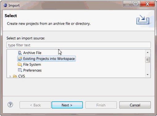 Import project into eclipse workspace