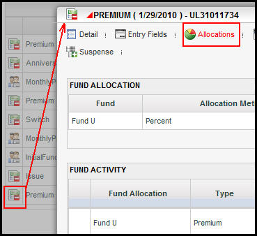 Processed activity allocations in activity detail window