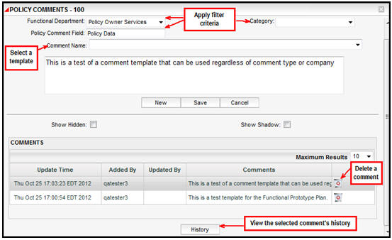 Parts of a Comment Screen