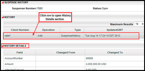 Suspense History with History Details