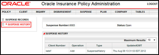 Suspense History in Left Navigation Menu