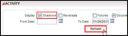 Shadows box checked on the Activities screen