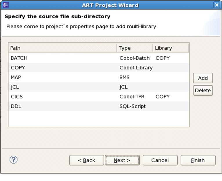 「ソースのサブディレクトリの選択」ページのサンプル