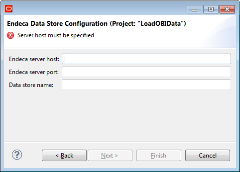 Load Data from OBI wizard Endeca Data Store Configuration dialog