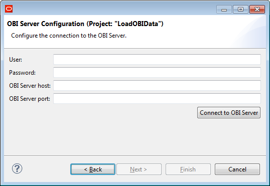 Load Data from OBI wizard OBI Server Configuration dialog
