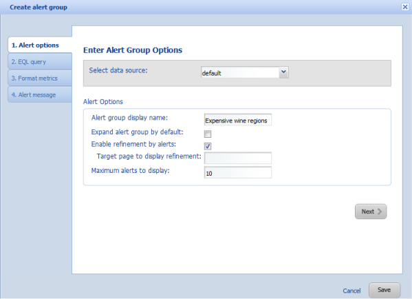 Alerts group - Alert options tab
