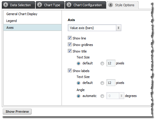 Chart Style Options tab - Axes settings