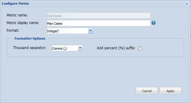 Cross Tab - Configure Metric dialog