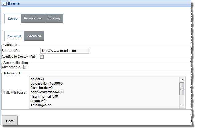Edit view for the IFrame component