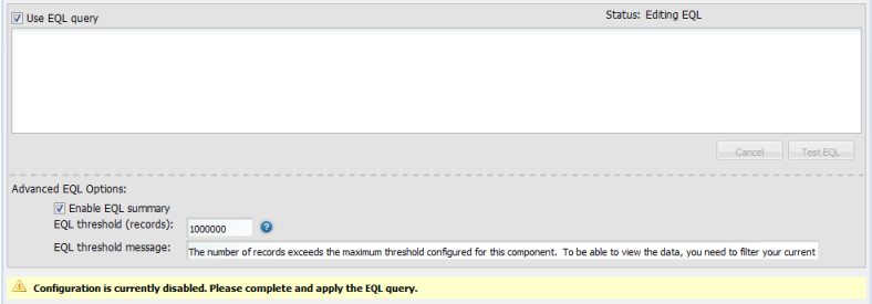 Results Table edit view - EQL option selected
