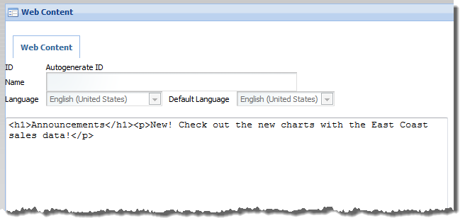 Editing area for the Web Content Display component