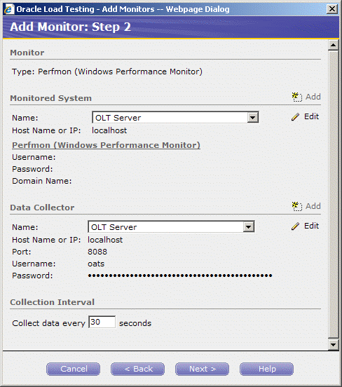 「モニターの追加: 手順2」ダイアログ・ボックス