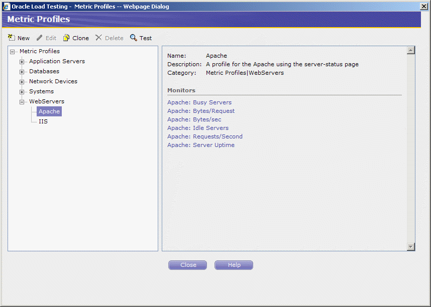 「メトリック・プロファイル」ウィンドウのイメージ。