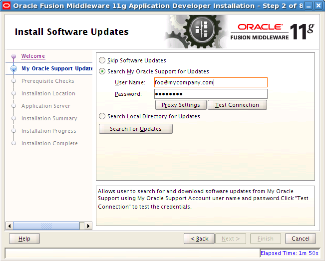 runtime di sviluppo della registrazione Oracle 11.1.1.4