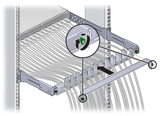 image:Illustration shows the cover being put on the cable management bracket.