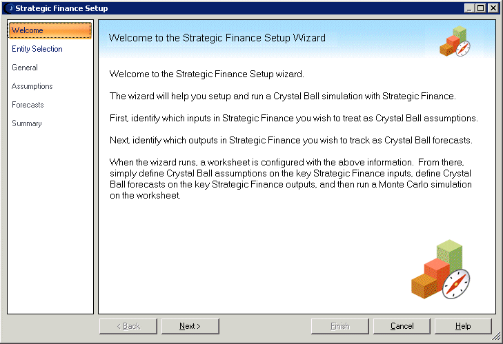 The images shows the Welcome panel in the Strategic Finance Setup wizard
