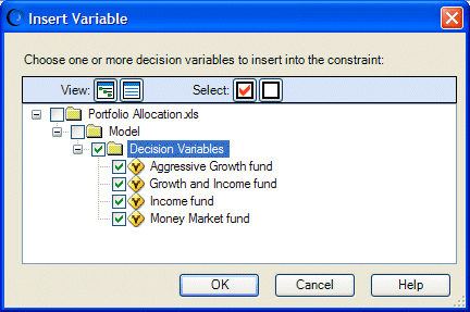 Insesrt Variable dialog box.