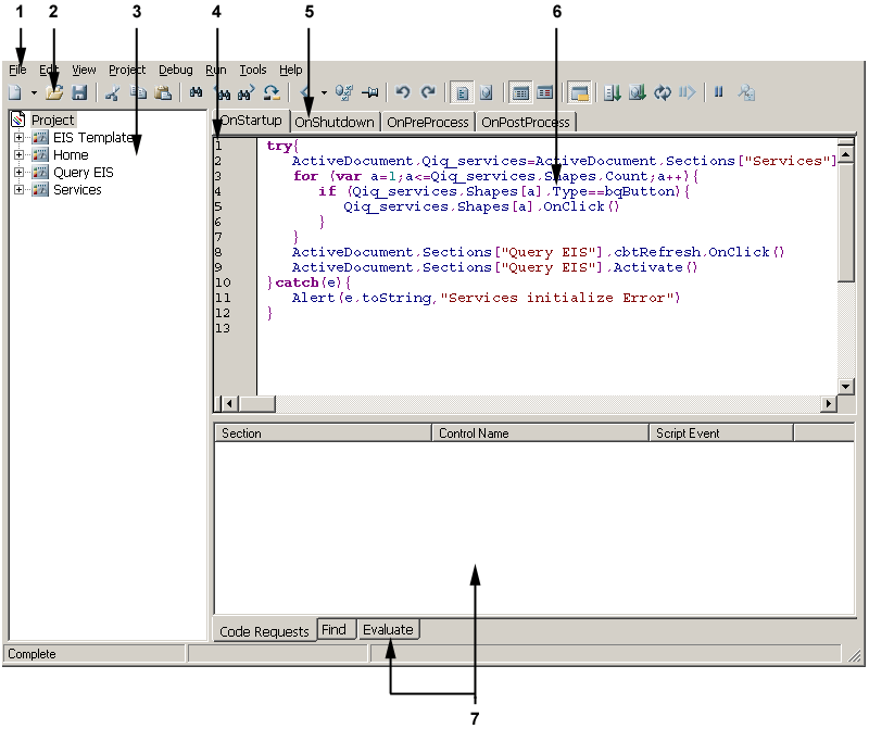 The image shows the main Dashboard Architect screen and is described in the table following the screen.