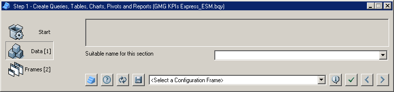 The image shows the dialog box for Step 1: Create Queries, Tables, Charts, Pivots, and Reports.