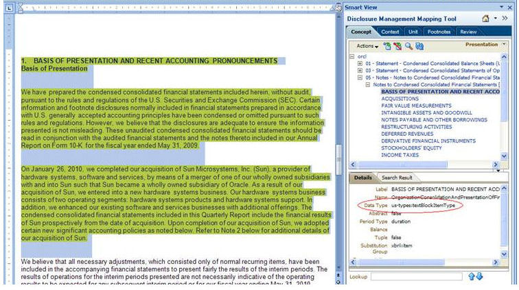 Image shows block text mapped to the Basic of Presentation and Recent Account taxonomy concept