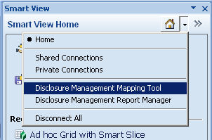 Image shows the options on the Smart View Home pull-down.