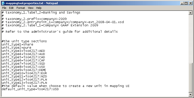 Image shows mappingtool.properties file