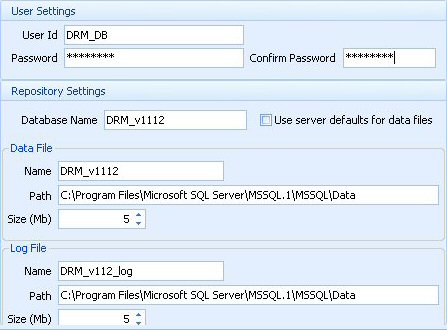 SQL Server user and database settings.