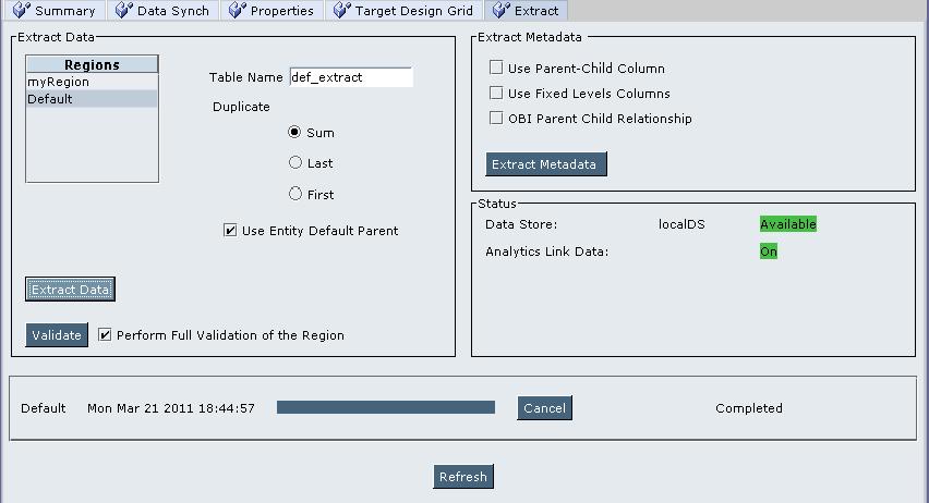 This image shows the Extract tab, as described in the procedure proceeding the image.