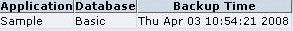 The image shows the name of the application and database and the time the backup was performed.