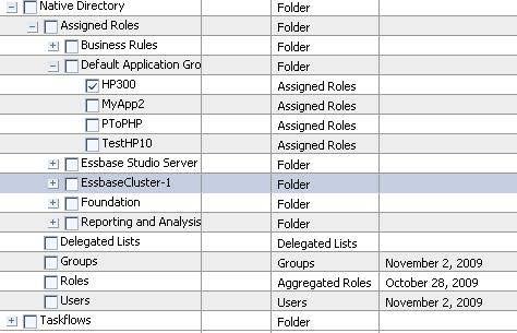 This image illustrates where to find the provisioning artifacts in Shared Services Console. The HP300 assigned roles artifacts are selected.