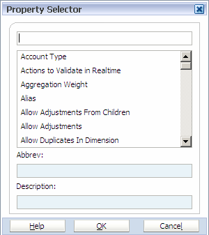 Property Selector dialog box.