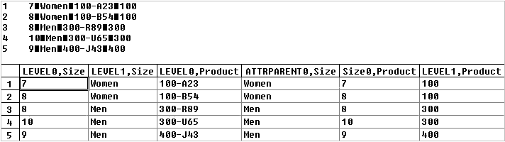 This image illustrates a rules file for defining multilevel attribute dimensions, including the association fields, as described in the text preceding the image.