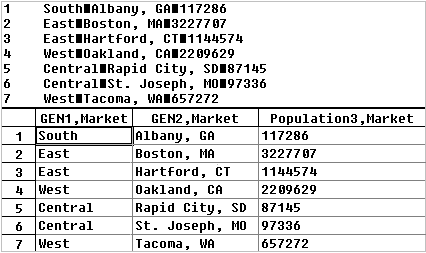 This image illustrates a rules file for associating base dimension members with numeric range attributes, as described in the text preceding the image.