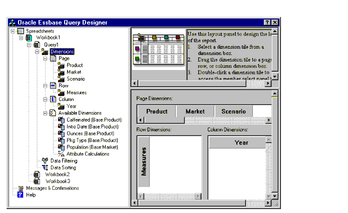 Query Designer window showing the navigation, hint, and properties panels.