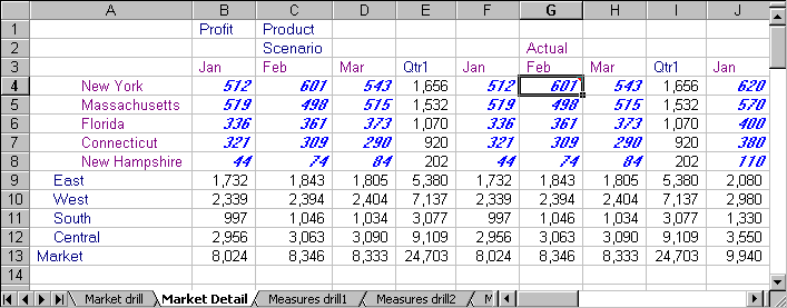 Market Detail worksheet of the Sample Basic database in Excel.
