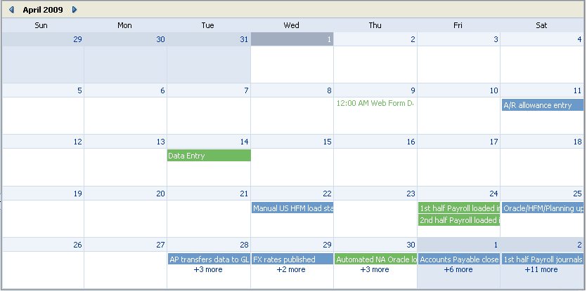 Example of Calendar view