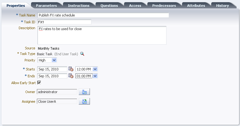 Example of New Task dialog