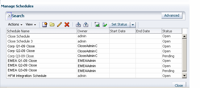 Example of Schedule dialog