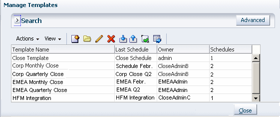 Example of Templates dialog